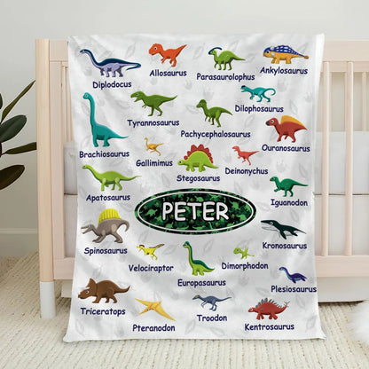 Personalized Dinosaur Chart Blanket - Custom Birthday Gift for Kids