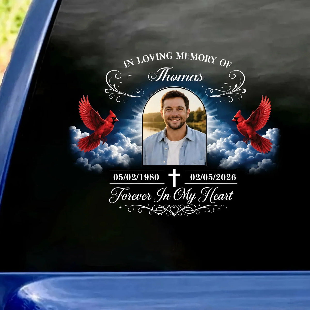 Personalized Remembrance Car Sticker "Forever In My Heart" - Custom Photo Memorial Window Decal