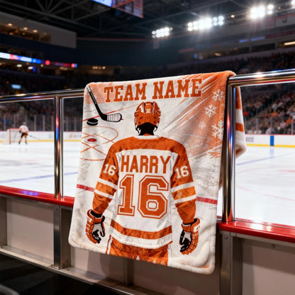 Personalized Hockey Blanket - Custom Team Name, Player Name & Number Jersey Gift
