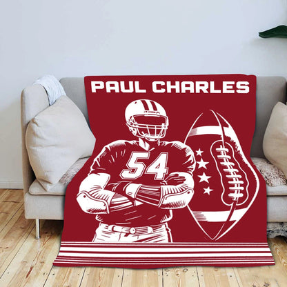 Personalized Football Jersey Fleece Throw Blanket, Customized Name and Jersey Number Design