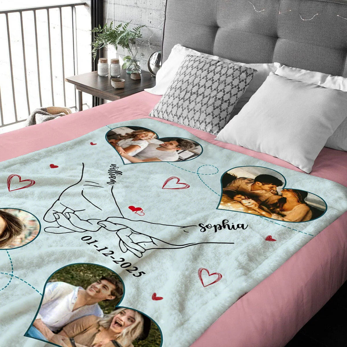 Holding Hands Pinky Promise Custom Couple Photo Blanket - Romantic Anniversary Keepsake Gift for Boyfriend & Girlfriend