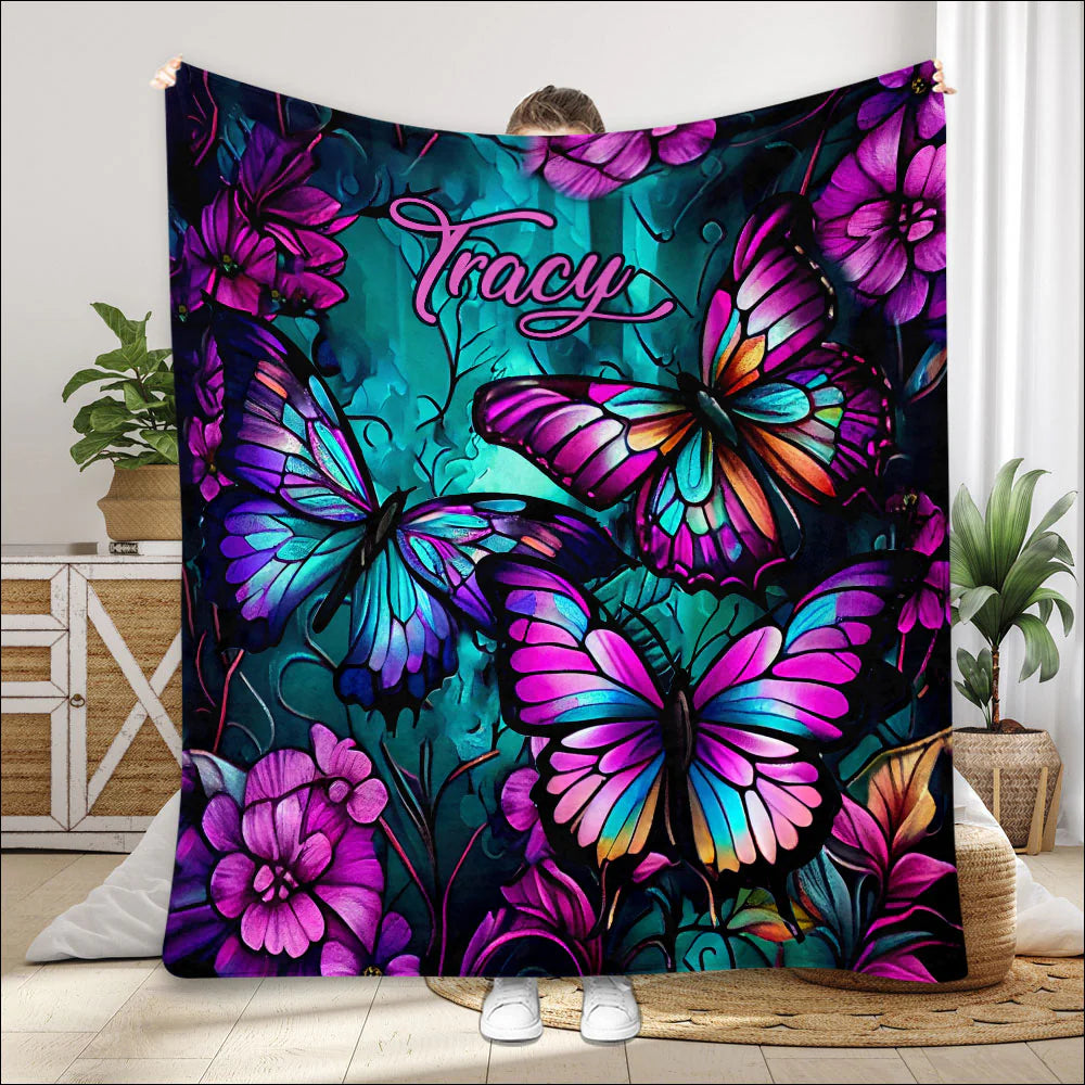 Personalized Butterfly Blanket - Custom Name Gift