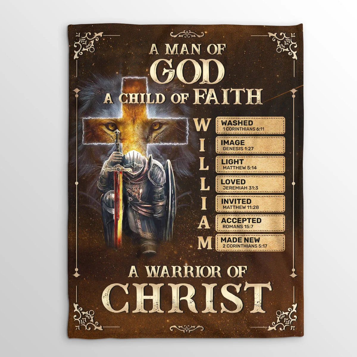 Custom "Man of God Warrior of Christ" Christian Fleece Blanket - Personalized Religious Faith Keepsake Gift