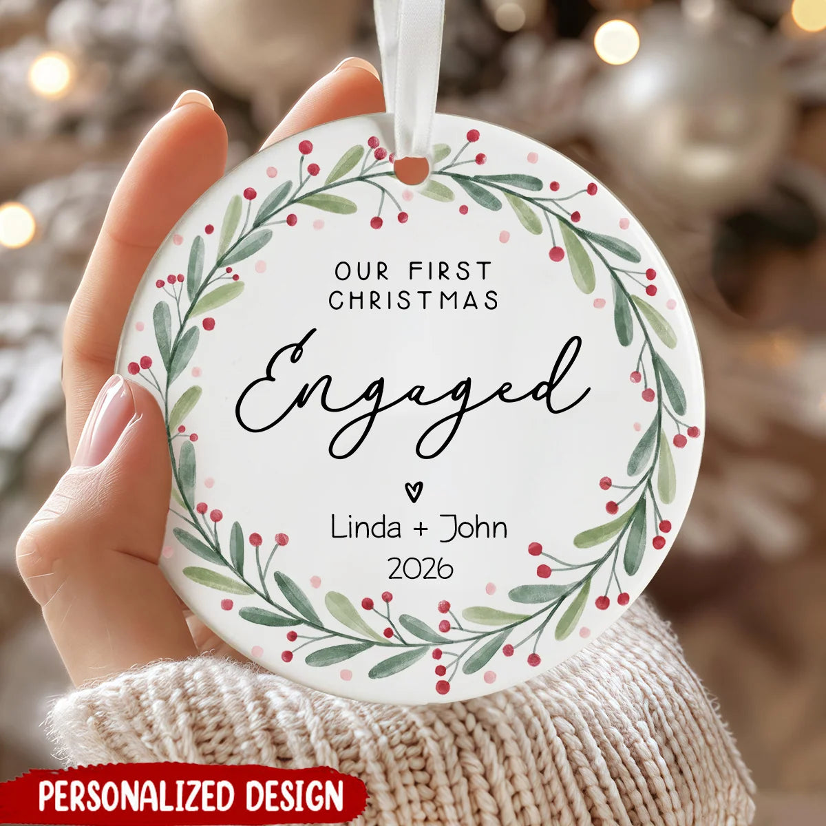 "Forever Starts This Christmas" Personalized Ceramic Ornament - Custom Couple Christmas Keepsake
