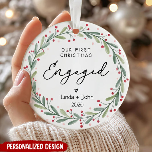"Forever Starts This Christmas" Personalized Ceramic Ornament - Custom Couple Christmas Keepsake