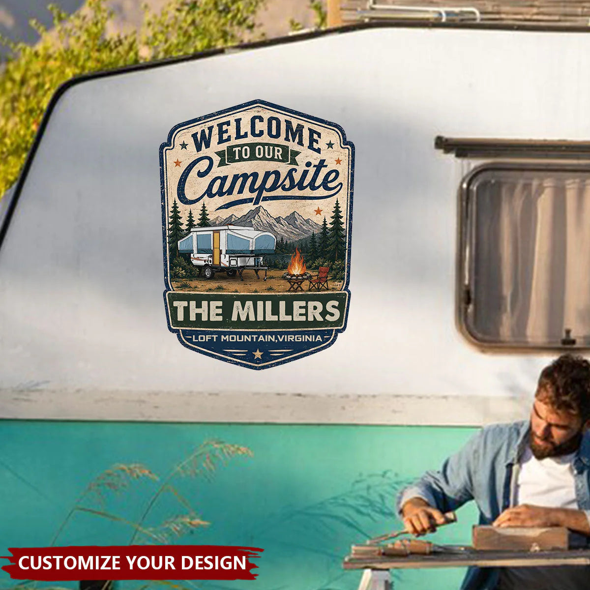 Welcome To Our Campsite Personalized RV Decal - Custom Camper Sticker with Family Name & Location