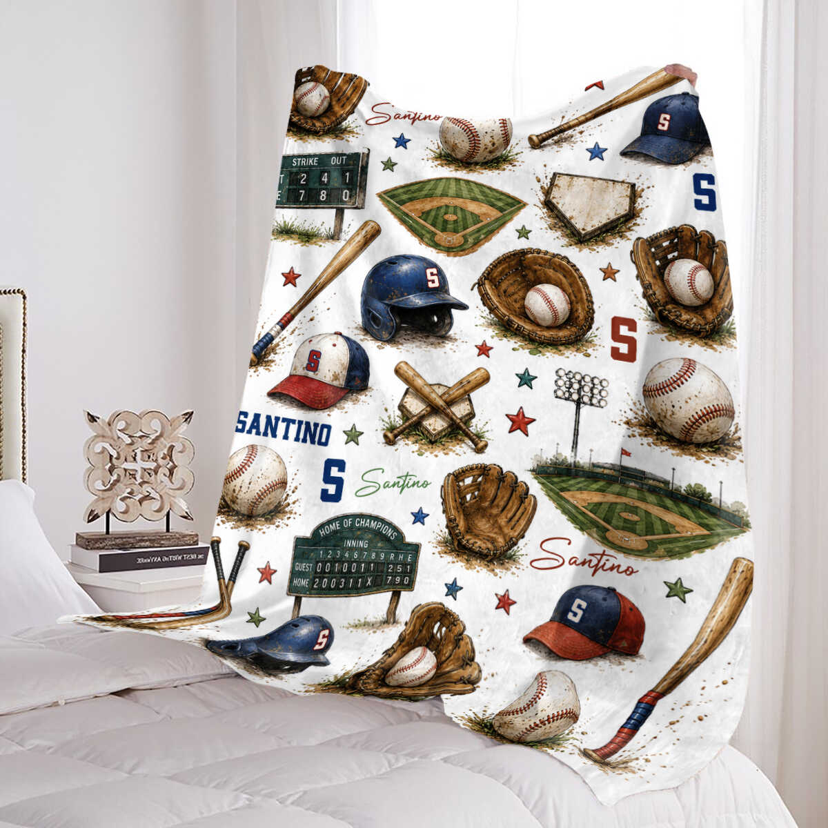 Personalized Baseball Blanket for Boys - Custom Name Vintage Sports Throw Keepsake