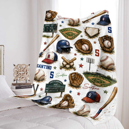 Personalized Baseball Blanket for Boys - Custom Name Vintage Sports Throw Keepsake