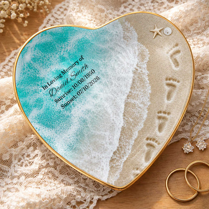 In Loving Memory Custom Jewelry Dish - Personalized Beach Ocean Heart Ring Holder Memorial Keepsake Gift for Family