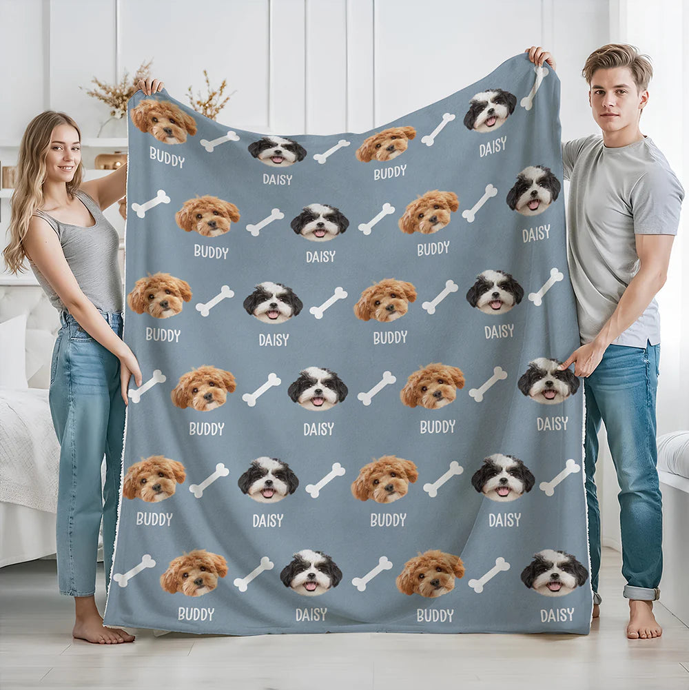 Personalized Pet Photo Cute Pattern Blanket - Custom Gift for Dog and Cat Lovers
