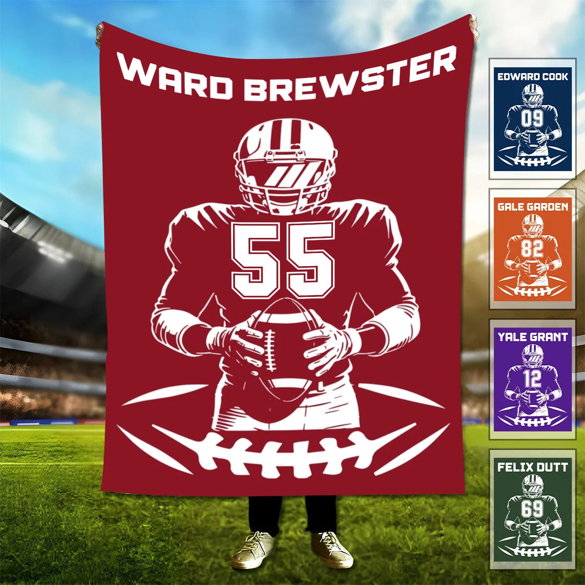 Personalized Football Jersey Blanket with Custom Name & Number - Perfect Throw Gift for Football Players