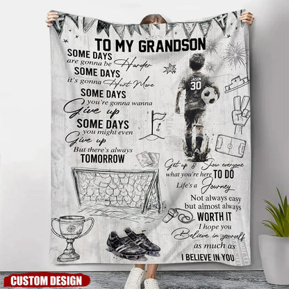 Personalized Soccer Blanket for Boys - Custom Name and Number Gift for Son or Grandson