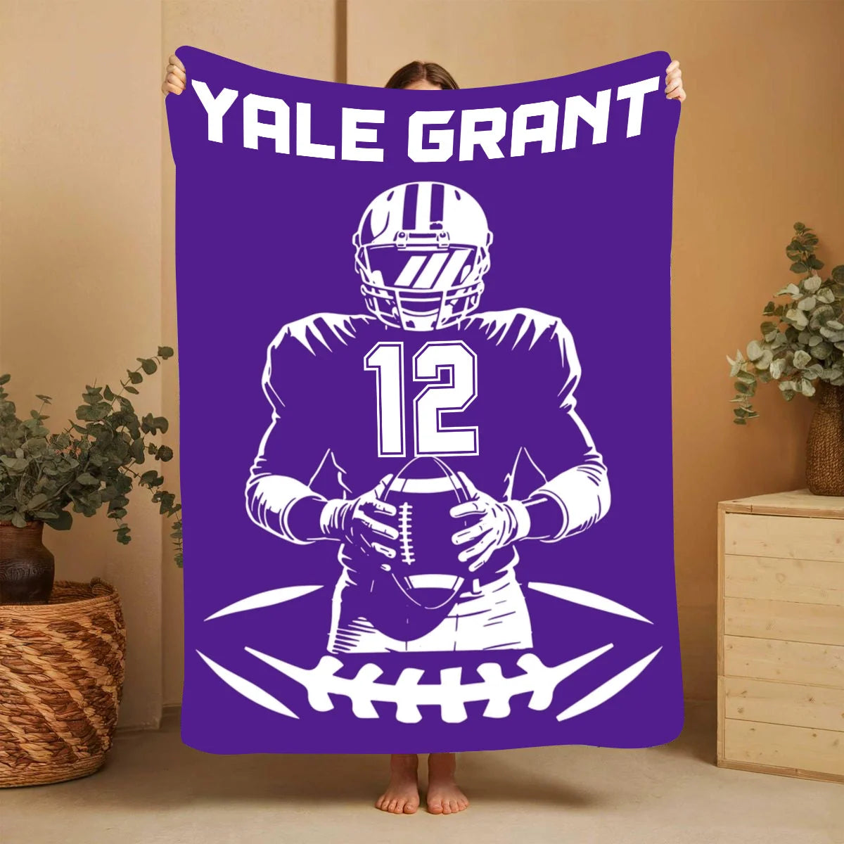 Personalized Football Jersey Blanket with Custom Name & Number - Perfect Throw Gift for Football Players