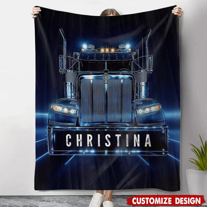 Personalized Trucker Throw Blanket With Custom Name - Unique Keepsake Gift For Semi Truck Drivers