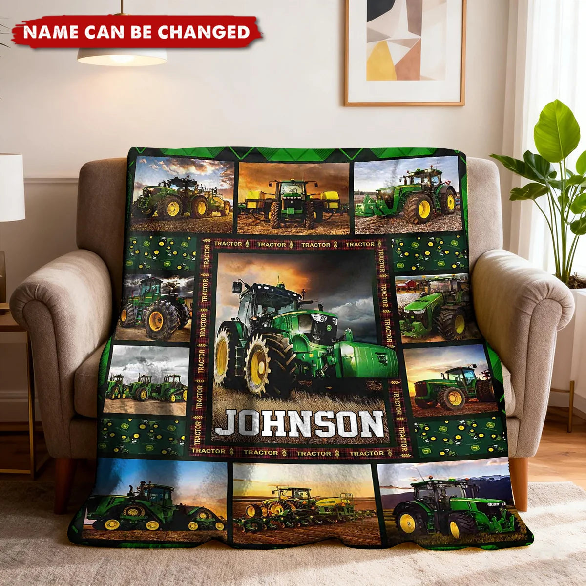 Personalized Green Farm Tractor Blanket With Custom Name - Soft Throw Gift For Farm Loving Kids