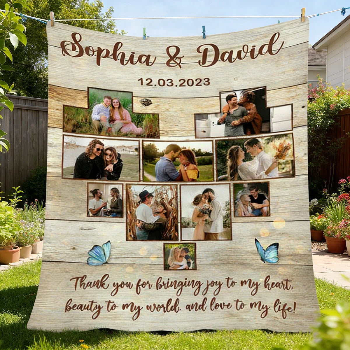 "Thank You for Bringing Joy to My Heart" Custom Photo Blanket - Personalized Anniversary Keepsake for Couples