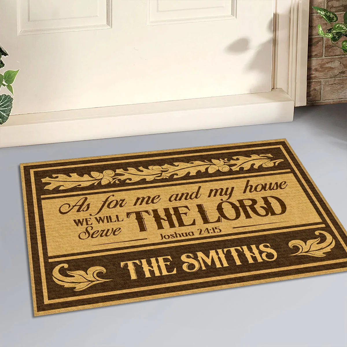 "As For Me And My House We Will Serve The Lord" Personalized Doormat - Custom Family Faith Mat