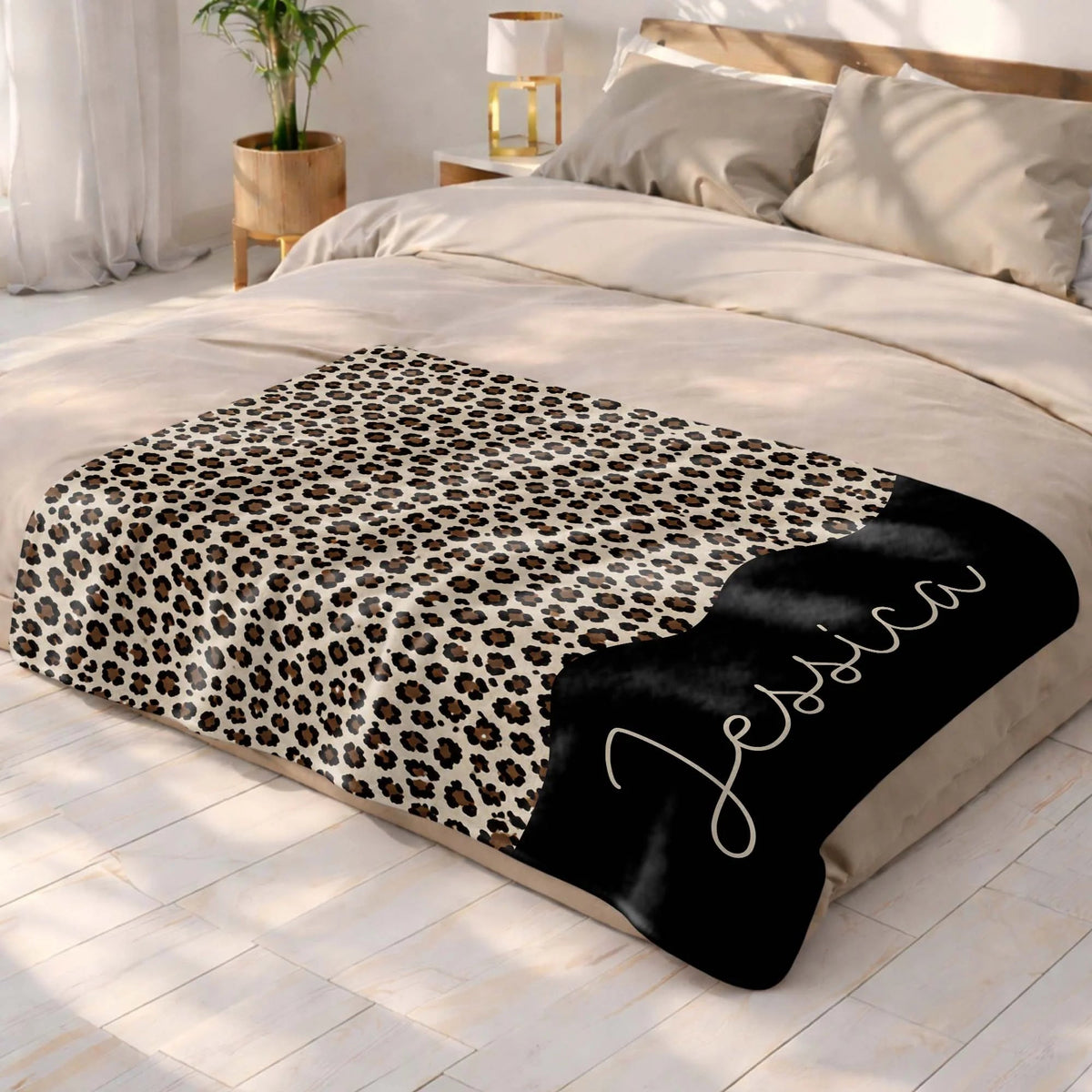 Wild & Fierce Leopard Print Blanket - Customized Name Cozy Gift for Leopard Pattern Fans