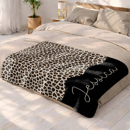 Wild & Fierce Leopard Print Blanket - Customized Name Cozy Gift for Leopard Pattern Fans