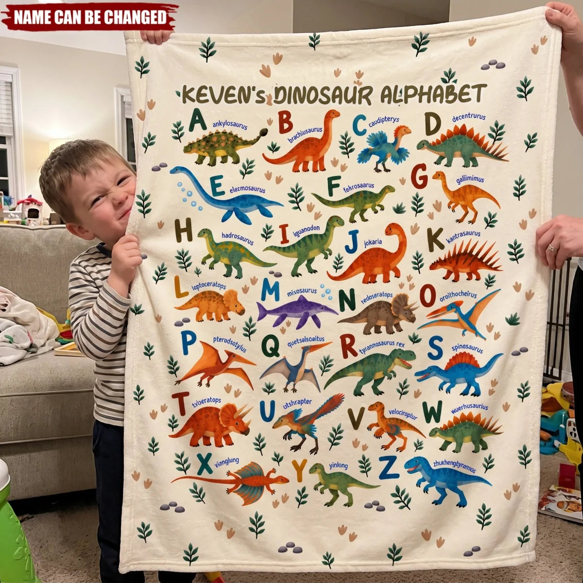 Dinosaur Alphabet Personalized Dinosaur Blanket - Custom Name Birthday Gift for Kids