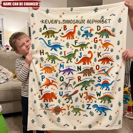 Dinosaur Alphabet Personalized Dinosaur Blanket - Custom Name Birthday Gift for Kids