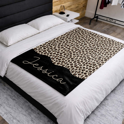 Wild & Fierce Leopard Print Blanket - Customized Name Cozy Gift for Leopard Pattern Fans