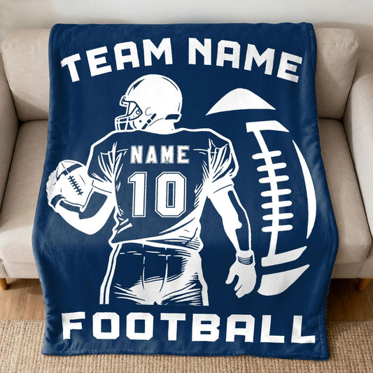 Football Jersey Style Custom Fleece Blanket - Personalized Throw With Name & Number
