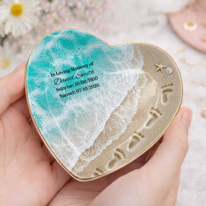 In Loving Memory Custom Jewelry Dish - Personalized Beach Ocean Heart Ring Holder Memorial Keepsake Gift for Family