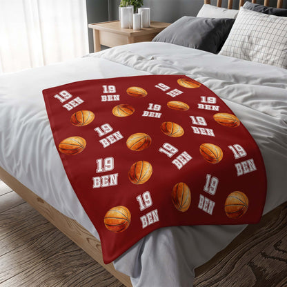 Custom Name & Number Basketball Fleece Blanket - Sports Personalized Gift for Kids