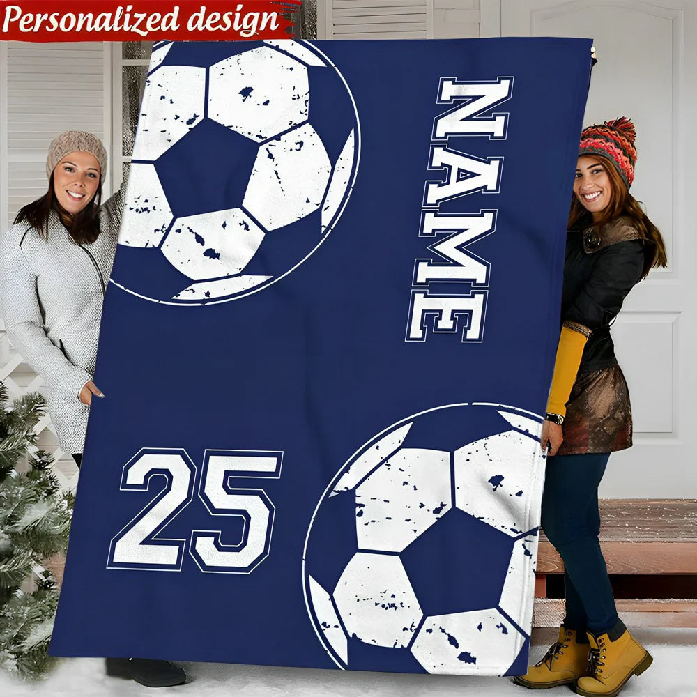 Custom Name Number Soccer Throw Blanket, Unique Soccer Keepsake Gift for Kids
