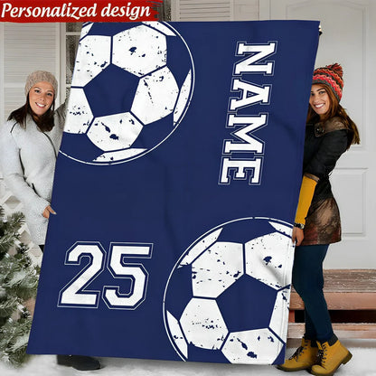 Custom Name Number Soccer Throw Blanket, Unique Soccer Keepsake Gift for Kids