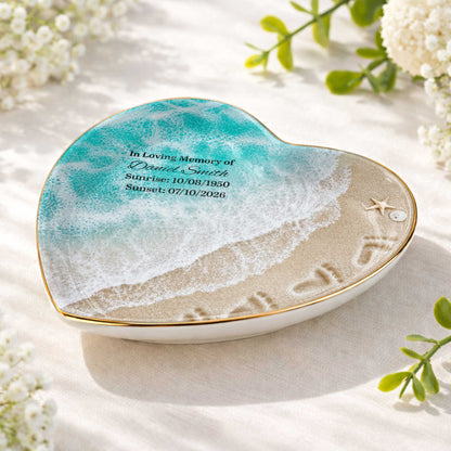 In Loving Memory Custom Jewelry Dish - Personalized Beach Ocean Heart Ring Holder Memorial Keepsake Gift for Family