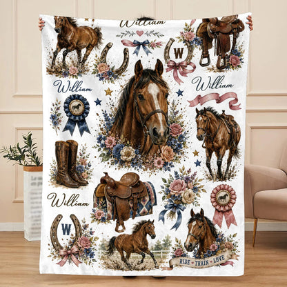 Custom Name Horse Blanket - Personalized Floral Western Cowgirl Gift for Horse Lovers