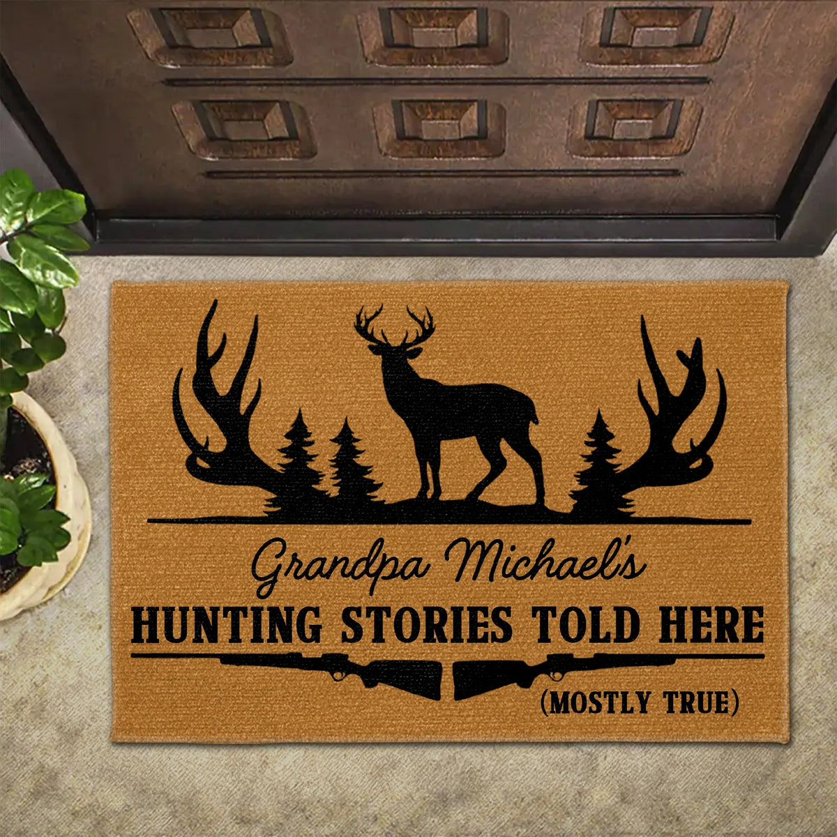 "Hunting Stories Told Here" Personalized Doormat - Custom Gift for Grandpa & Hunters