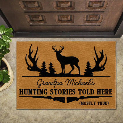 "Hunting Stories Told Here" Personalized Doormat - Custom Gift for Grandpa & Hunters