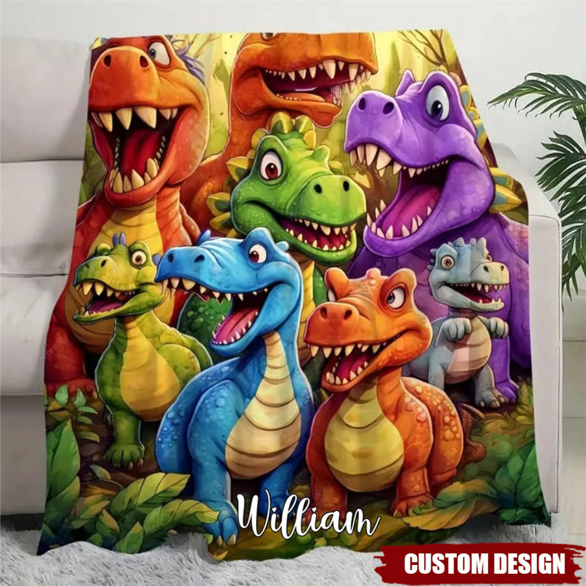 Cute Dinosaurs Personalized Kid Blanket - Custom Name Blanket Gift