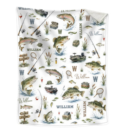 "Gone Fishing" Personalized Baby Blanket - Custom Name Throw for Little Angler Gift