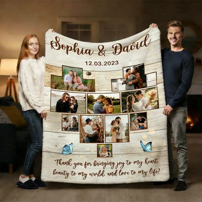 "Thank You for Bringing Joy to My Heart" Custom Photo Blanket - Personalized Anniversary Keepsake for Couples