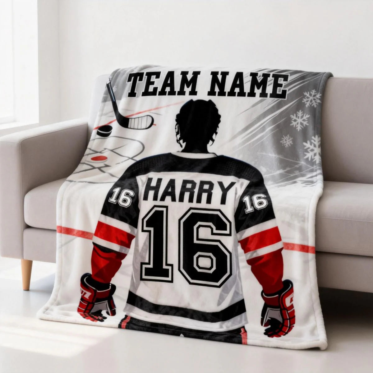 Personalized Hockey Blanket - Custom Team Name, Player Name & Number Jersey Gift