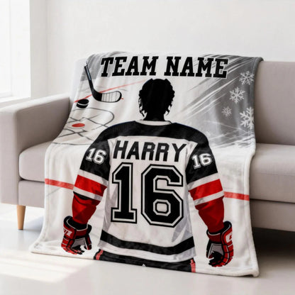 Personalized Hockey Blanket - Custom Team Name, Player Name & Number Jersey Gift