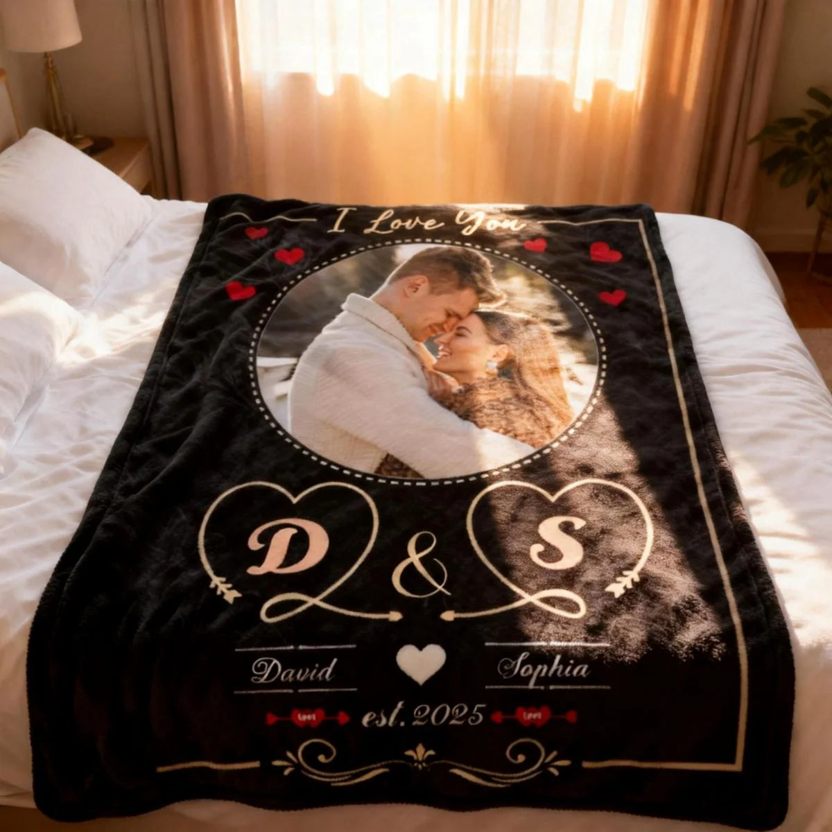 Personalized "I Love You" Photo Throw Blanket, Custom Picture Anniversary Gift for Couples