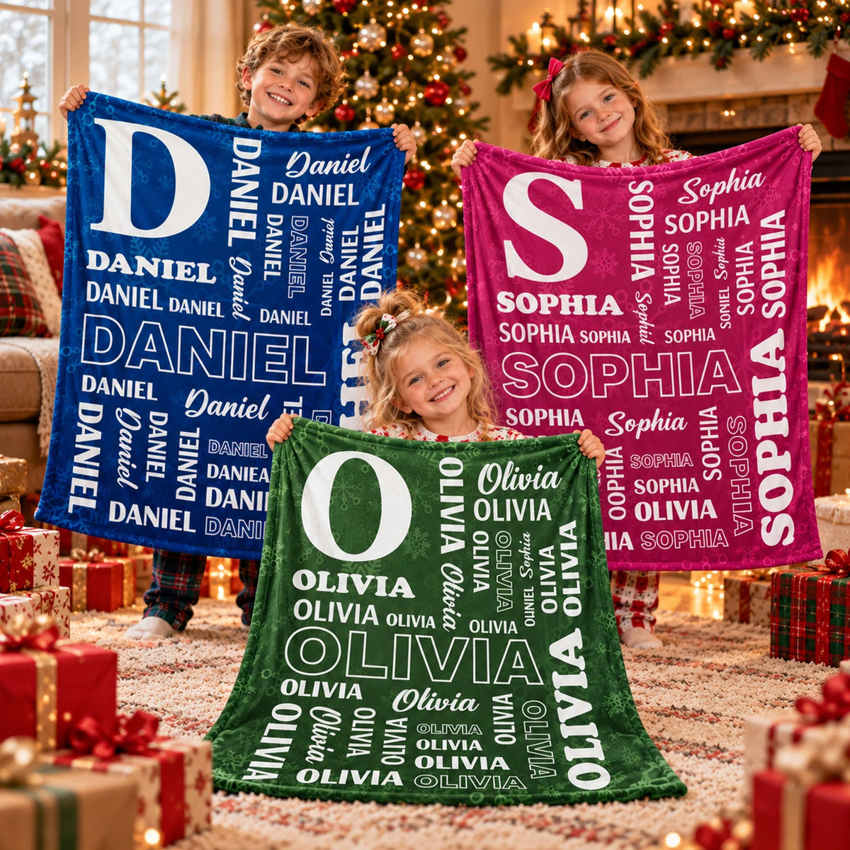 Personalized Kids Collage Fleece Blanket With Custom Name, Soft Throw Blanket Gift for Boys and Girls