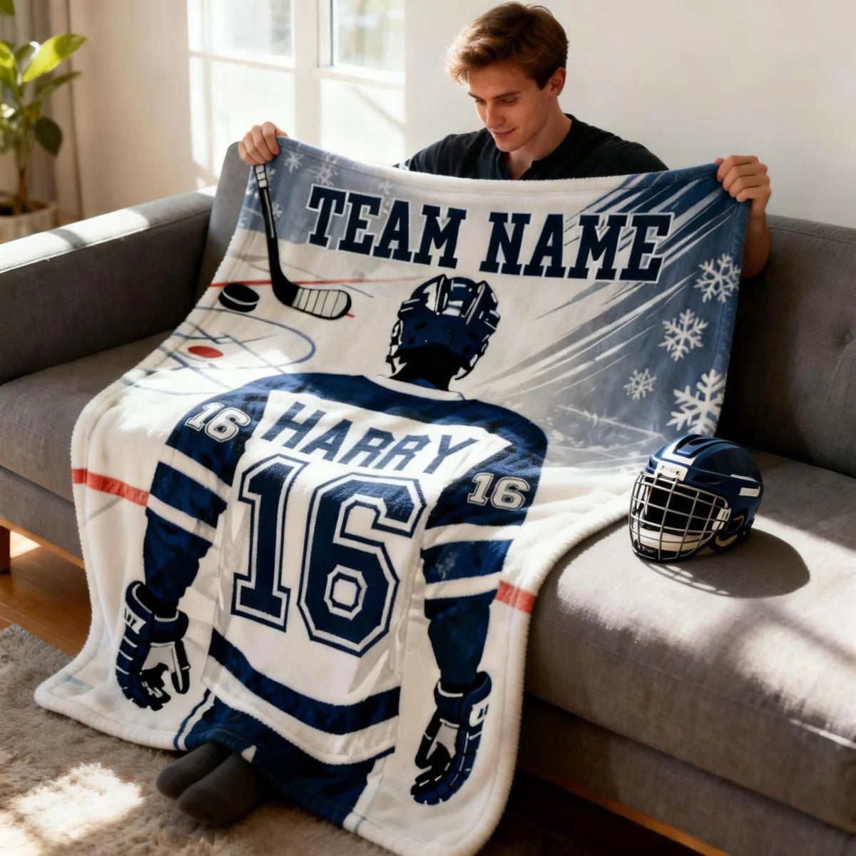 Personalized Hockey Blanket - Custom Team Name, Player Name & Number Jersey Gift
