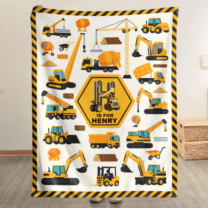 Personalized Kids Alphabet Blanket - Custom Unicorn & Construction Excavator Name Gift