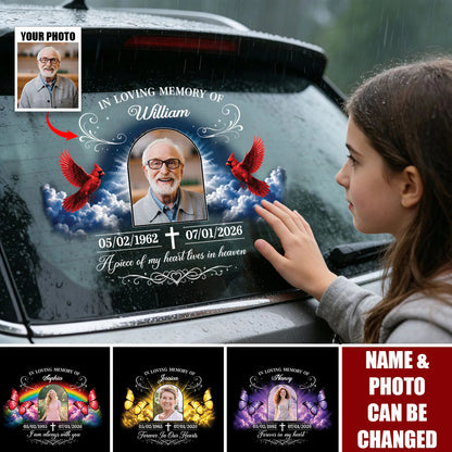 Your Love Goes Wherever I Go – Personalized Memorial Photo Car Decal, Custom Butterfly & Rainbow Remembrance Sticker
