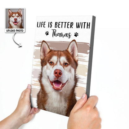 Life Is Sweeter With Paws by My Side – Personalized Pet Photo Canvas / Poster, Custom Dog & Cat Name Wall Art