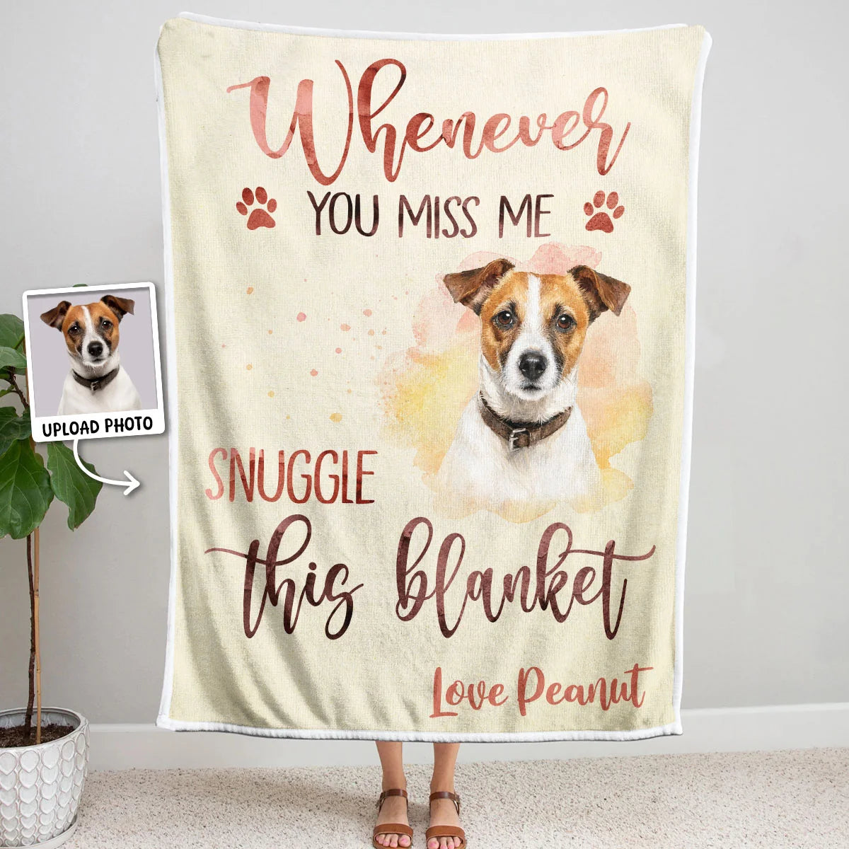 "Whenever You Miss Me, Snuggle This Blanket" Custom Pet Photo Blanket - Personalized Pet Memorial Keepsake Gift