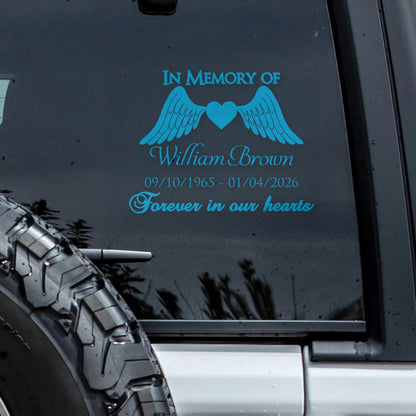 Your Love Travels With Me – Personalized Memorial Car Decal, Custom Name & Dates Tribute Sticker