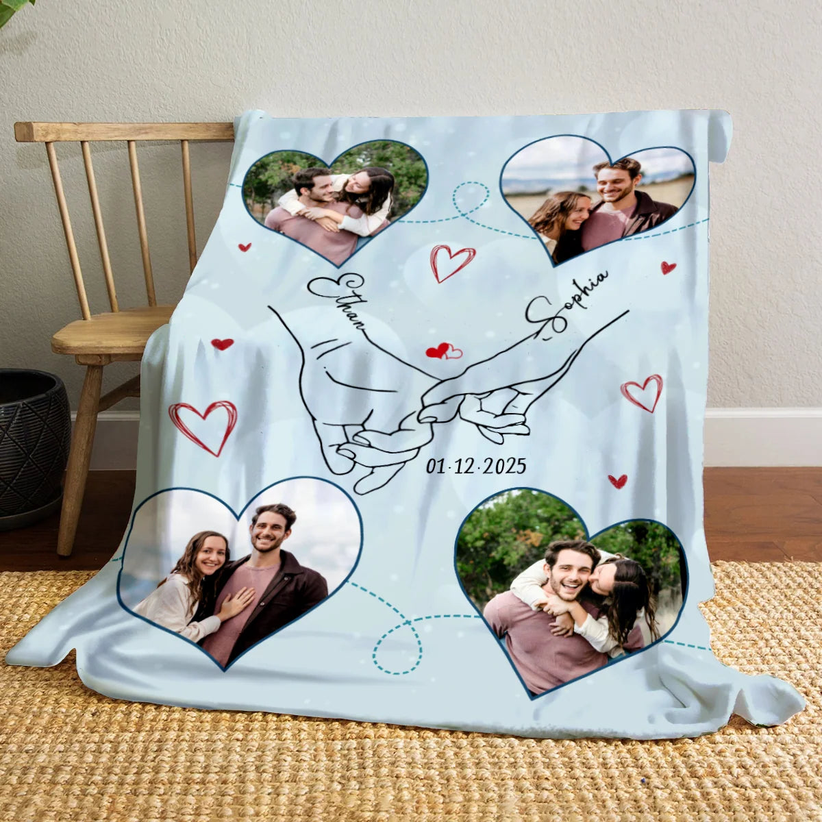 Holding Hands Pinky Promise Custom Couple Photo Blanket - Romantic Anniversary Keepsake Gift for Boyfriend & Girlfriend