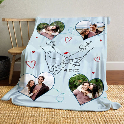 Holding Hands Pinky Promise Custom Couple Photo Blanket - Romantic Anniversary Keepsake Gift for Boyfriend & Girlfriend
